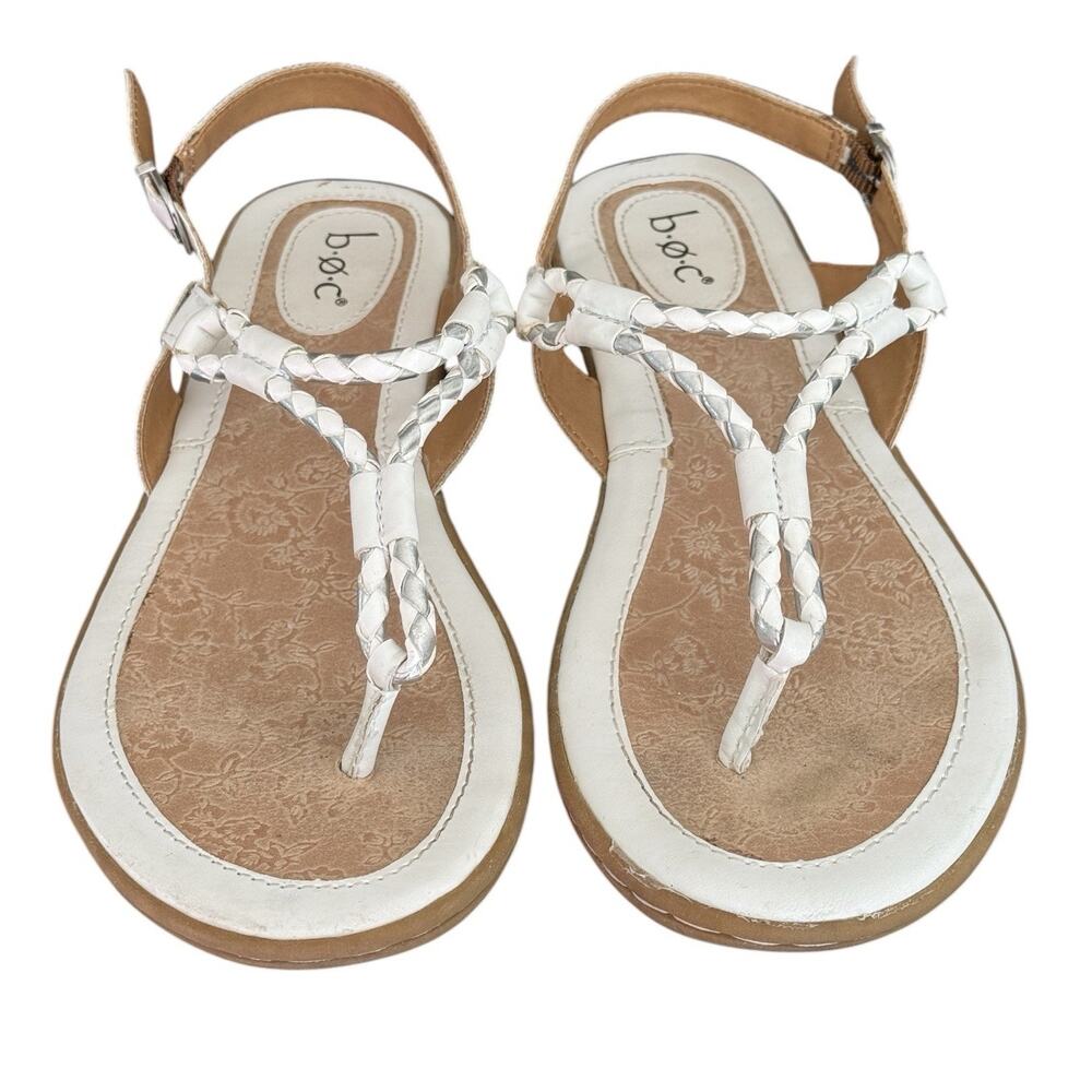 b.o.c Sandals White Silver Palti Faux Leather Thong Strappy Adj. Slingback 8M - Picture 5 of 7
